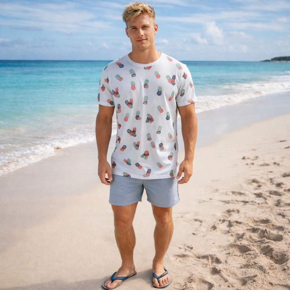 Denim & Flower Ricky Singh Pineapple Graphic T-Shirt White Slim Fit